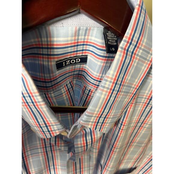 IZOD Button Down Short Sleeve Mens Shirt Blue Plaid Large - Picture 4 of 4